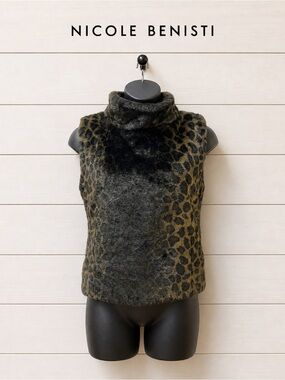 NICOLE BENISTI Leopard Faux Fur Sleeveless Vest – Brown / Black – Size XL